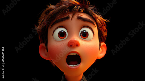 Close-up of a surprised animated boy