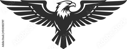 Logo of an aggressive eagle with straight spread wings on the sides and looking to the right, an icon in the form of an eagle logo in black.
