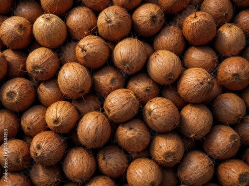 A pile of fresh coconuts ready for harvest