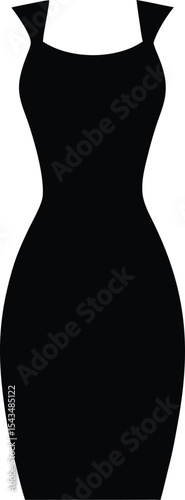 Sheath silhouette. a black sleeveless long dress with a sheath silhouette, also known as a sheath dress or gown