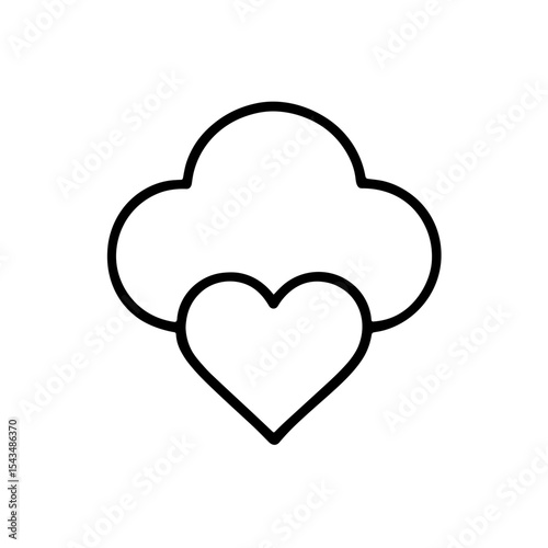 Cloud with heart in outline style – symbol of dreamy love or romantic thoughts