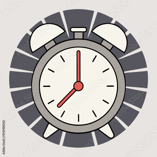 Alarm clock icon with ticking hands and radial background