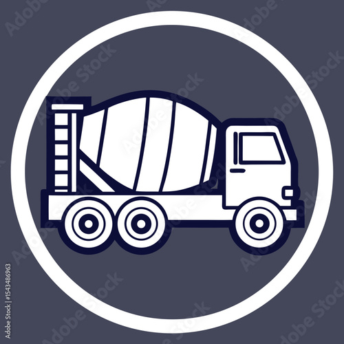 Cement mixer icon in flat circular frame