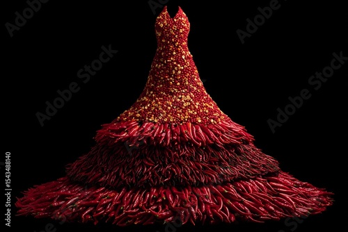 Spanish food represented national identity concept flamenco dancers dress made of red peppers and saffron threads symbolic and striking