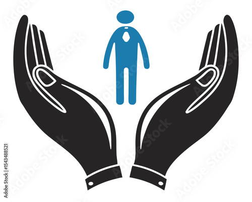 Protecting People Hands Holding a Blue Person Icon with Care