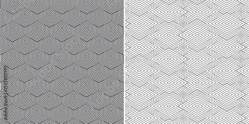 Seamless Black and White Geometric Line Pattern – Optical Abstract Background Set