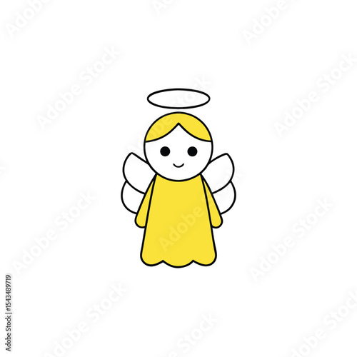 a cute angel with white wings  yellow halo and pas