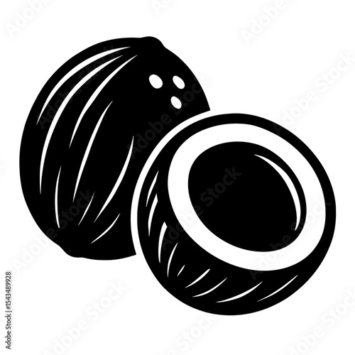 Whole and Half Coconut Icon - Perfect Vector for Tropical Fruit, Healthy Eating, and Natural Food Concepts.
