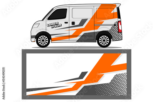 van livery design vector. Graphic abstract stripe racing background designs for wrap in orange color combination EPS 10