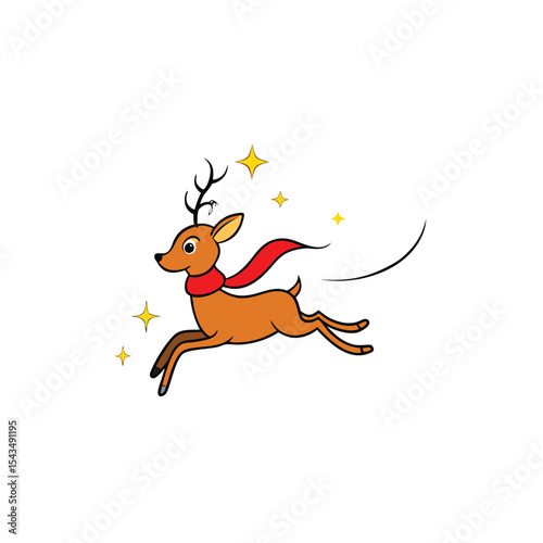 a leaping reindeer with golden sparkle trail  red 