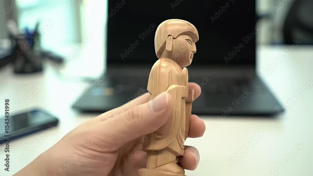 Jizo Statue Held in Hand, Office Background