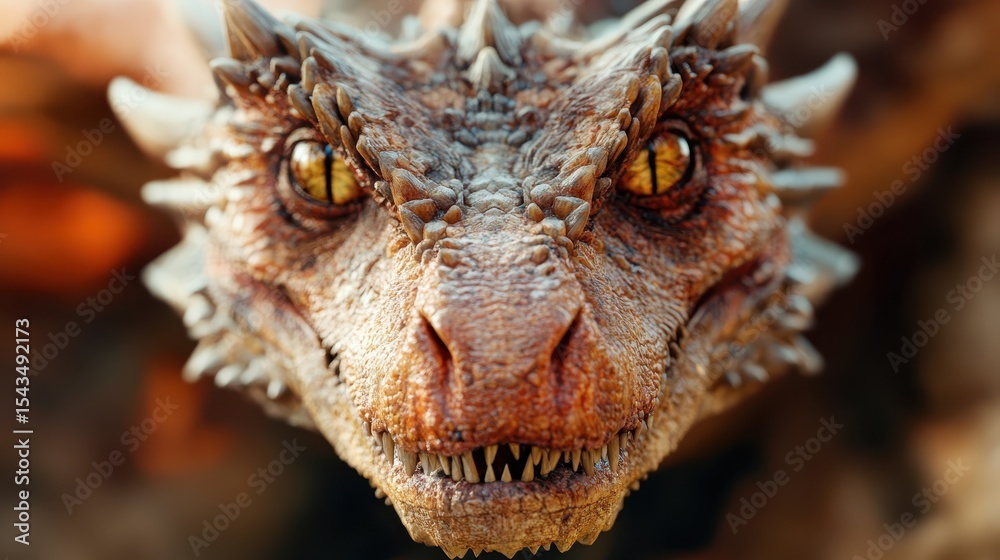 Obraz premium This image showcases a fierce dragon's face, highlighting its intricate scales and fierce expression, capturing the essence of fantasy creatures and powerful symbolism.