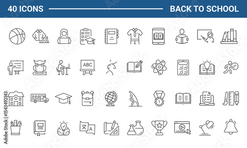 Back To School Web Icon Set in Line Style Related to back to school, education, learning, school. For Web and Mobile App. Editable stroke. Vector illustration.