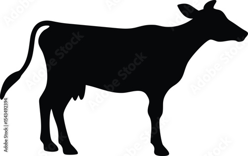 Monochrome Cow Silhouette: A Full Body Side View of a Farm Animal, Illustrative Vector Graphic on White, Ideal for Agricultural Designs & Related Themes