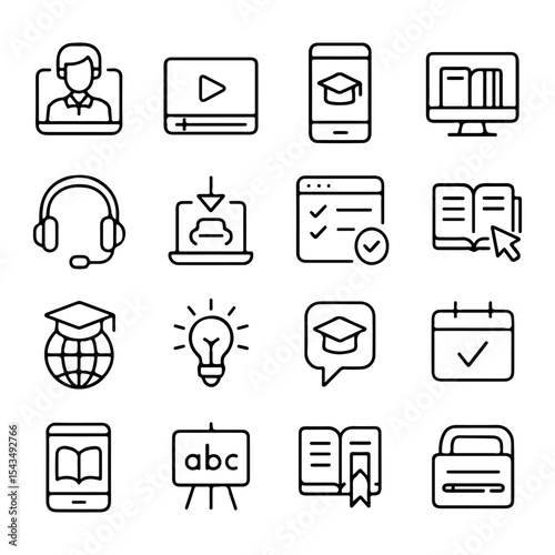E-learning Outline Icons Collection