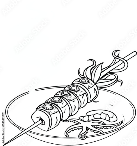 Closeup sweet grilled shrimp and lobster on a white plate isolated