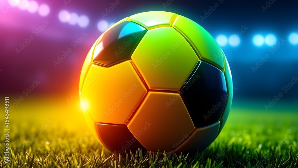 Fototapeta premium Abstract soccer ball on grass background 