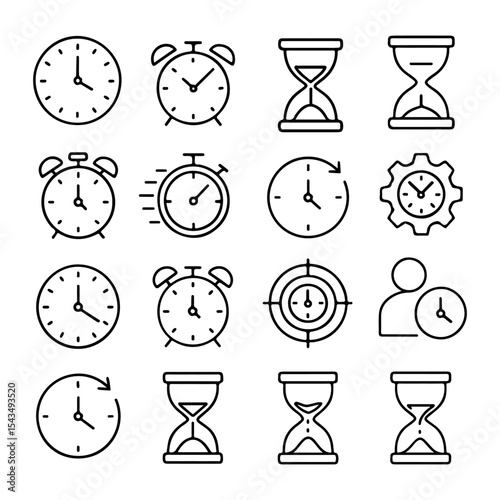 Time Management and Clocks Outline Icons Set