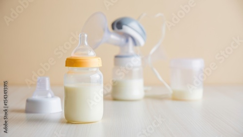 Breast milk bottle and electric breast pump, lactation equipment, infant feeding accessories, maternity essentials, pumping supplies