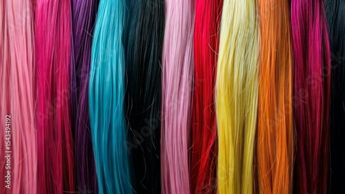 Colorful strands of hair, various shades