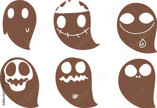 Minimalist ghost illustrations, simple black and white ghost shapes, spooky supernatural entities, stylized paranormal symbols cartoon ghosts, minimalist ghosts, simple ghosts, Halloween ghosts