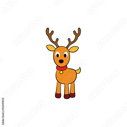 a reindeer with golden antlers and red bell collar