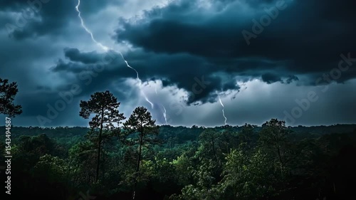 Stormy sky over a dense forest