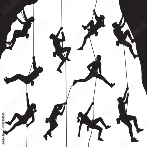 Climber Rappelling Down Cliff Silhouette

Extreme Rappelling Action Vector Scene

Mountain Rappelling Gear Silhouette Design

Rappeller Hanging on Rock Face Vector Art

Vertical Descent Adventure Silh