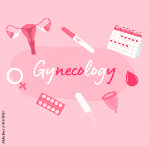Illustration of gynecology on a pink background.