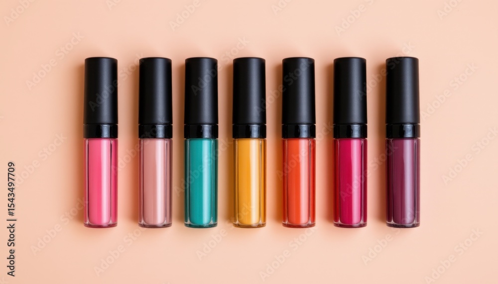 Obraz premium Beauty product showcase makeup studio image collection vibrant colors flat lay creative concept for seo