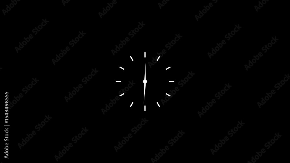 Twelve hours clock run, moving time arrows, 12 hours clock dial loop, twenty-four hours time lapse animation, Hours appear on a black background and quickly go