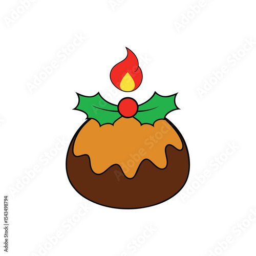 christmas pudding with brandy flame and holly topp