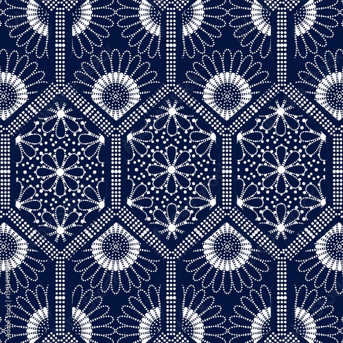Indian ethnic tribal fabric pattern blends native artistry with contemporary design. Featuring ethnic delicate floral motifs in elegant blue ethnic and white tones, it captures in tradition. Perfectl