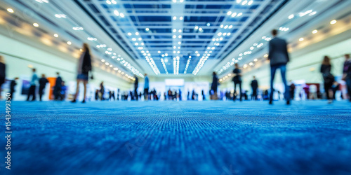 Large exhibition hall bustling with activity during event Generative AI