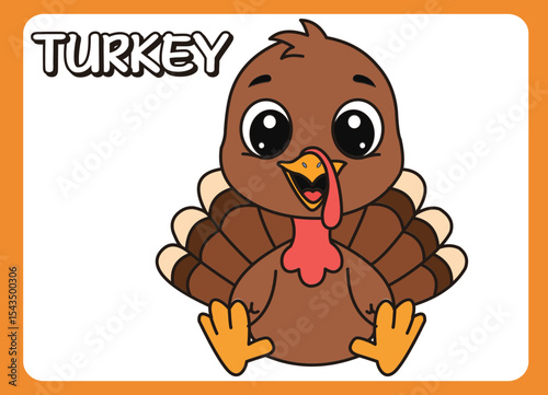 Cute little turkey  cartoon illustration. vector 2 dimension