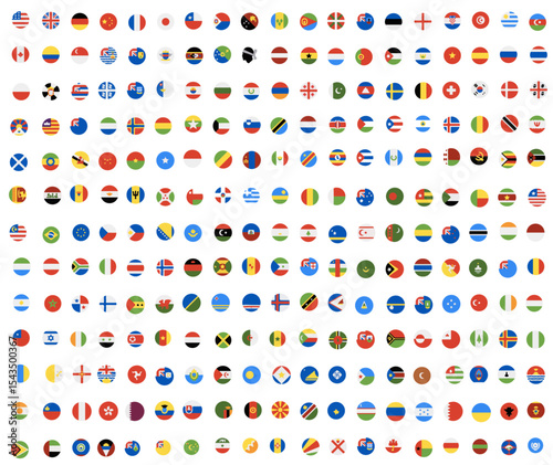 World flag icons in circular vector design for international projects and global apps