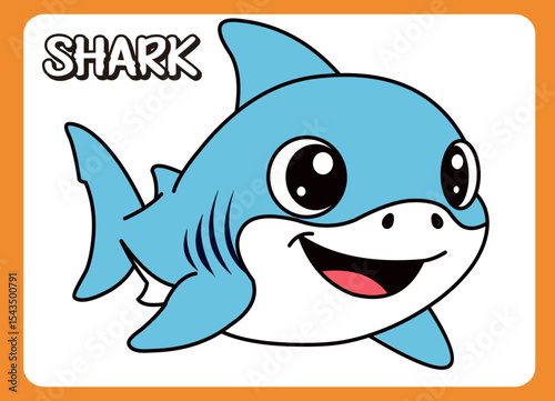 Cute little shark  cartoon illustration. vector 2 dimension