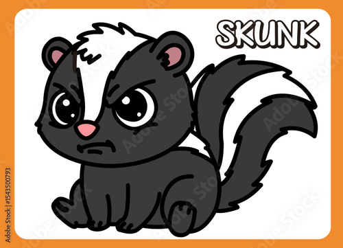 Cute little skunk  happy smile cartoon illustration. vector 2 dimension