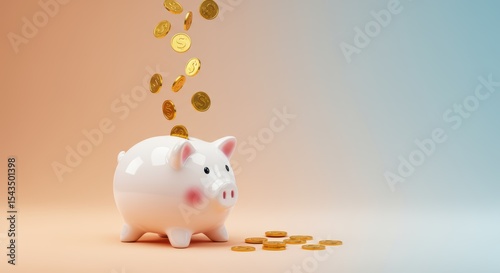 Savings Goal Success Filling Piggy Bank with Coins Accumulating Wealth and Financial Security