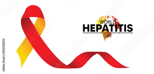 World Hepatitis Day 28 July awareness ribbon on white isolated vector poster