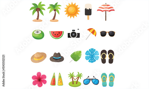 Summer beach sticker set with cute tropical elements.