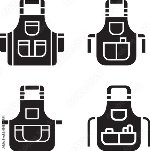 Four Black Solid Aprons with Pockets
