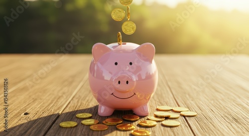 Saving Money for the Future A Piggy Bank and Falling Golden Coins Concept