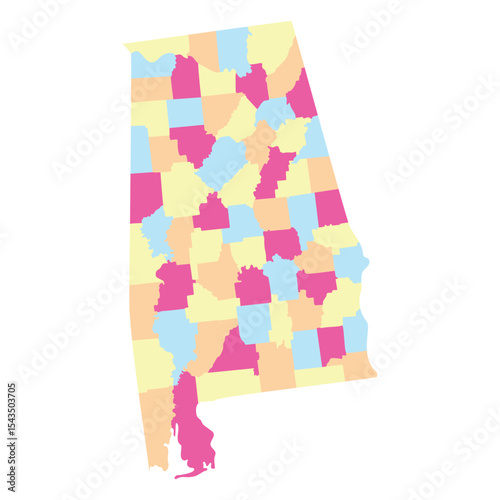 Alabama state map with city administrator in  multicolor.