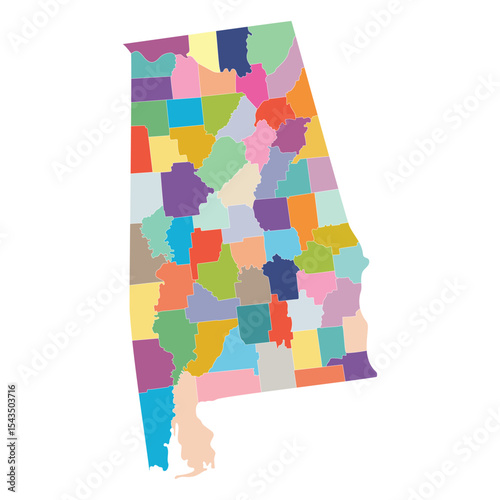 Alabama with city map. Alabama state map in  multicolor.
