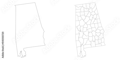 Alabama state map in set white color. Alabama with city map in set white color.