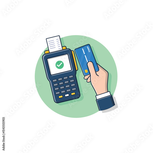 Pos Machine with Bank Card Vector Illustration. Make a Payment Concept Design