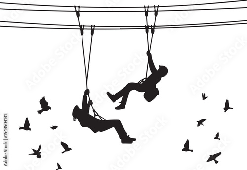 Climber Rappelling Down Cliff Silhouette

Extreme Rappelling Action Vector Scene

Mountain Rappelling Gear Silhouette Design

Rappeller Hanging on Rock Face Vector Art

Vertical Descent Adventure Silh