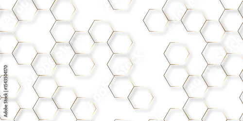 Abstract hexagon white background with shadow .golden background Futuristic blue neon honeycombs. Modern technology design. Vector illustration.	