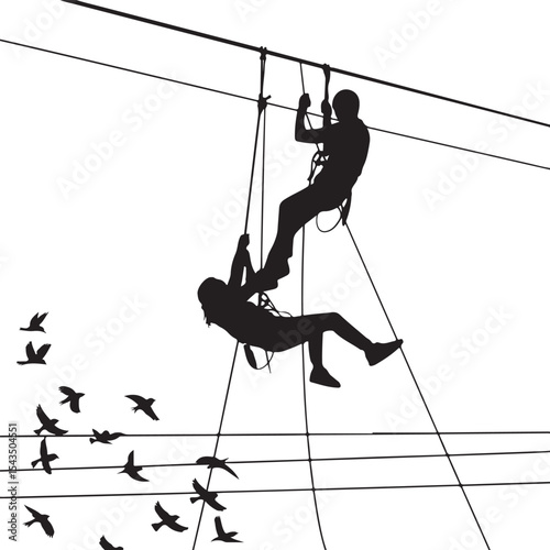 Climber Rappelling Down Cliff Silhouette

Extreme Rappelling Action Vector Scene

Mountain Rappelling Gear Silhouette Design

Rappeller Hanging on Rock Face Vector Art

Vertical Descent Adventure Silh